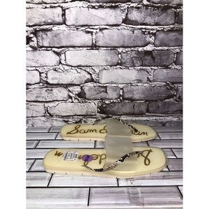 Sam Edelman Luciana Clear Cream Snakeskin Thong Strap Slide Sandals Women 10.5M